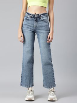 Xpose - Women Blue Comfort Wide Leg High-rise Heavy Fade Stretchable Jeans