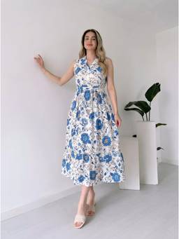 MANOJAVA - White Womens Rayon Printed Dress
