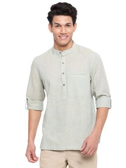 Fabindia - Cotton Solid Green Regular Fit Short Kurta