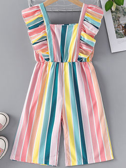 Hopscotch - Girls Multi Coloured Stripe Print Slim Fit Jumpsuit