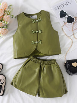 Hopscotch - Girls Green Button Embellished Blouse & Shorts Set