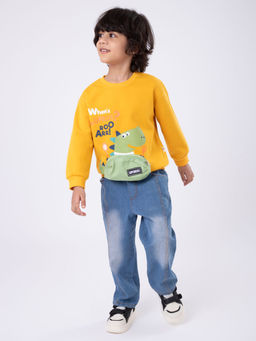Hopscotch - Boys Yellow & Blue Dinosaur Print Sweatshirt & Jeans Set