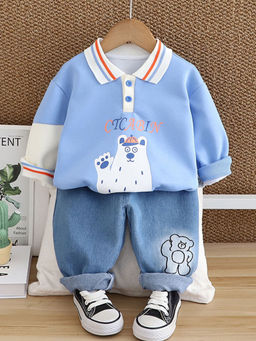 Hopscotch - Boys Blue Bear Print Sweatshirt & Jeans Set