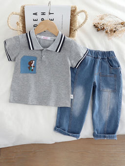 Hopscotch - 2-Piece Dog Embroidered Polo T-Shirt & Jeans