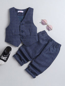 Hopscotch - Boys Blue Checkered Waistcoat & Pants Formal Set