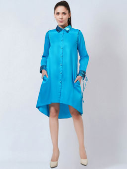 First Resort by Ramola Bachchan - Blue Sequinned Shirt Dress