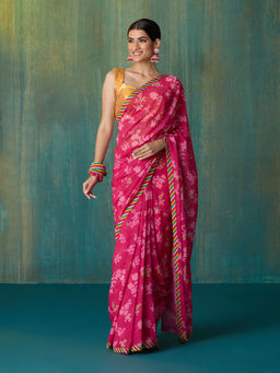 Likha - Pink Ethnic Bloom Georgette Digital Printed Saree with Unstitched Blouse LIKSAR138 (Free Size)