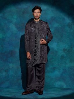 Jatin Malik - Black Hand Embroidered Jacket with Kurta and Trouser