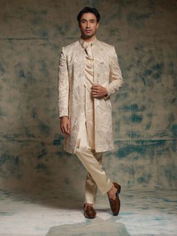 Jatin Malik - Buttercream Hand Embroidered Jacket with Kurta and Trouser