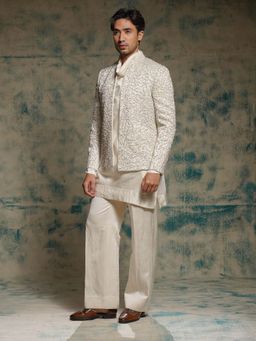 Jatin Malik - Honeyed Ivory Pearl Short Jacket with Kurta and Trouser