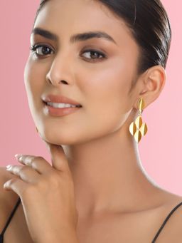 VIRAASI - Glossy Gold Toned Leaf Design Drop Earrings