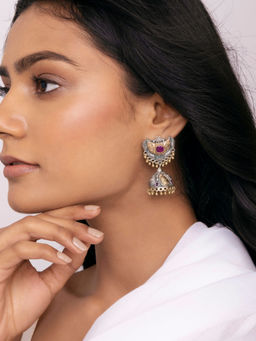 Indya - Earthen BY INDYA Dual Tone Pink Half Moon Jhumka Earrings