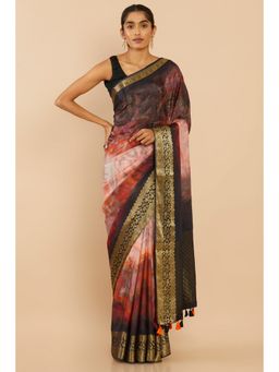 Soch - Women Multi-Color Silk Printed Saree with Unstitched Blouse