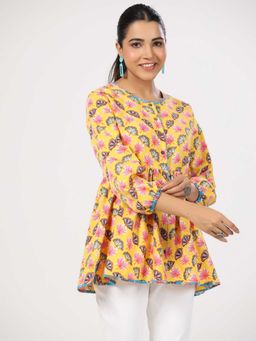 JAIPURRANG - Women Floral Printed Puff Sleeve Peplum Top