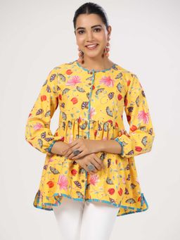 JAIPURRANG - Floral Print Puff Sleeve Peplum Top