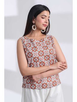 JAIPURRANG - Geometric Digital Print Round Neck Crop Top