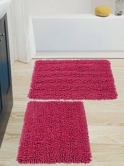 Saral Home - Cotton Shaggy Mat Set of 2 (Dark Pink, 40 x 60 cm)