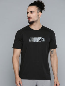 Alcis - Men Black Grey Printed Slim Fit Training Or Gym T-shirt