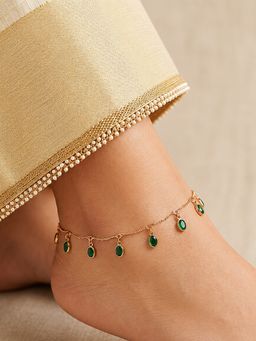 ARTKLIM - Gold Green Crystal Charm Anklet for Women