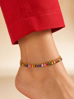 ARTKLIM - Gold Multi-Color Beaded Anklet for Women
