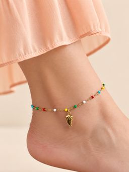 ARTKLIM - Gold Leaf Multi-Color Charm Anklet for Women