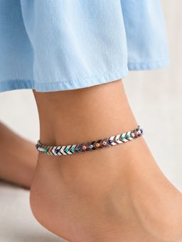 ARTKLIM - Silver Evil Eye Chain Multi-Color Anklet for Women