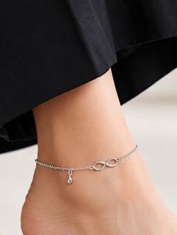ARTKLIM - Silver Infinity Charm White Anklet for Women