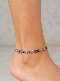 ARTKLIM - Silver Multi-Color Leaf Anklet for Women