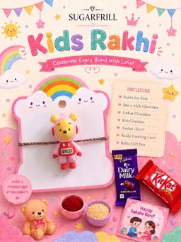 SUGARFRILL - Kids Cute Teddy Bear Cartoon Rakhi with Soft Braided Thread for Boys