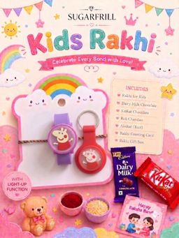 SUGARFRILL - Kids LED Light-Up Cartoon Rakhi with Matching Keychain
