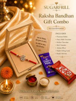SUGARFRILL - 925 Sterling Silver Lord Ganesha Rakhi with Rudraksha and Braided Thread