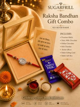 SUGARFRILL - 925 Sterling Silver Om Symbol Rakhi with Rudraksha and Braided Thread