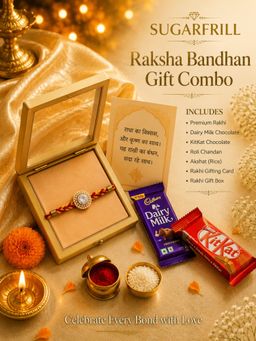 SUGARFRILL - Designer American Diamond Stone Rakhi with Braided Thread
