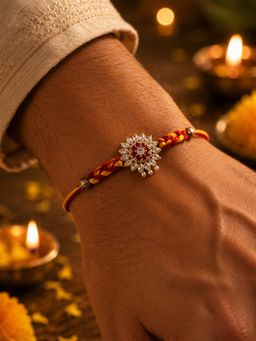 SUGARFRILL - Floral Crystal AD Stone Rakhi with Braided Thread