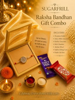 SUGARFRILL - Floral American Diamond Stone Rakhi with Braided Thread