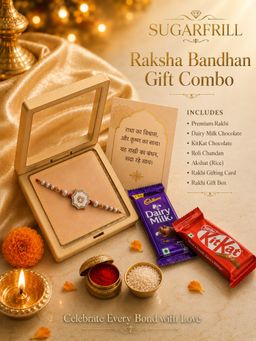 SUGARFRILL - AD/CZ Stone Rakhi with Pearl Beads and Braided Thread