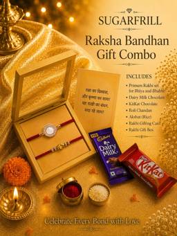 SUGARFRILL - AD/CZ Bhai and Bhabhi Rakhi Lumba Set with Braided Thread