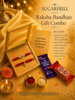 SUGARFRILL - 925 Sterling Red Bhai and Bhabhi Rakhi Lumba Set with Braided Thread