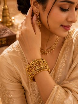 SUGARFRILL - Gold Plated Ruby Multi-Color Stone Temple Bangles (Pack of 2)