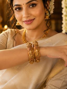 SUGARFRILL - Gold Plated Ruby Multi-Color Stone Goddess Temple Bangles (Pack of 2)
