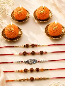 VIRAASI - Multi-Color Thread Rudraksha Rakhi Set