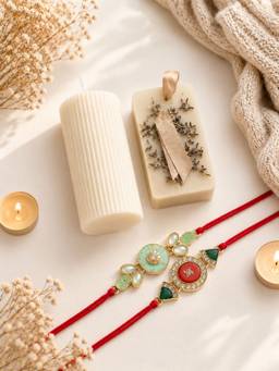 VIRAASI - Red Thread Bhaiya Bhabhi Kundan Rakhi Set