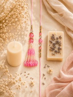 VIRAASI - Pink Thread Bhaiya Bhabhi Kundan Rakhi Set