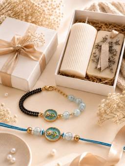 VIRAASI - Blue Thread Bhaiya Bhabhi Kundan Rakhi Set