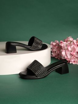 Truffle Collection - Black Embellished Heel Sandals