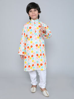 Little Clothings - Boys Multi-Color Smile Print Kurta with Churidar