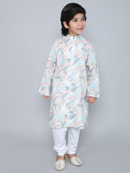 Little Clothings - Boys Multi-Color Abstract Print Kurta with Churidar