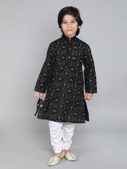 Little Clothings - Boys Hand Block Print Kurta with Churidar