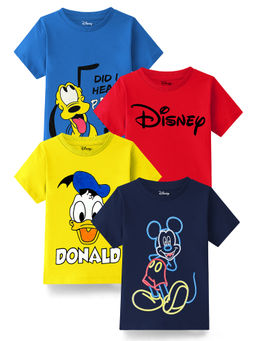 Kuchipoo - Boys Multi-Color Disney Half Sleeves Regular Fit Cotton T-Shirts (Pack of 4)