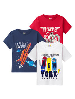 Kuchipoo - Boys Multi-Color Printed Half Sleeves Cotton T-Shirts (Pack of 3)